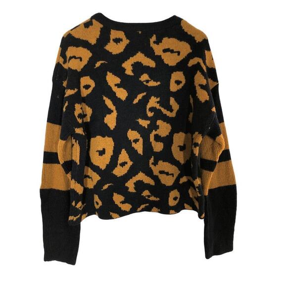 John & Jenn Finn Sweater Leopard Varsity Black Brown M - Picture 5 of 12